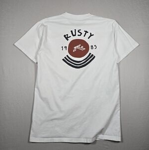 Rusty Men's White 1985 Classic Logo Graphic Tee Shirt Size Medium